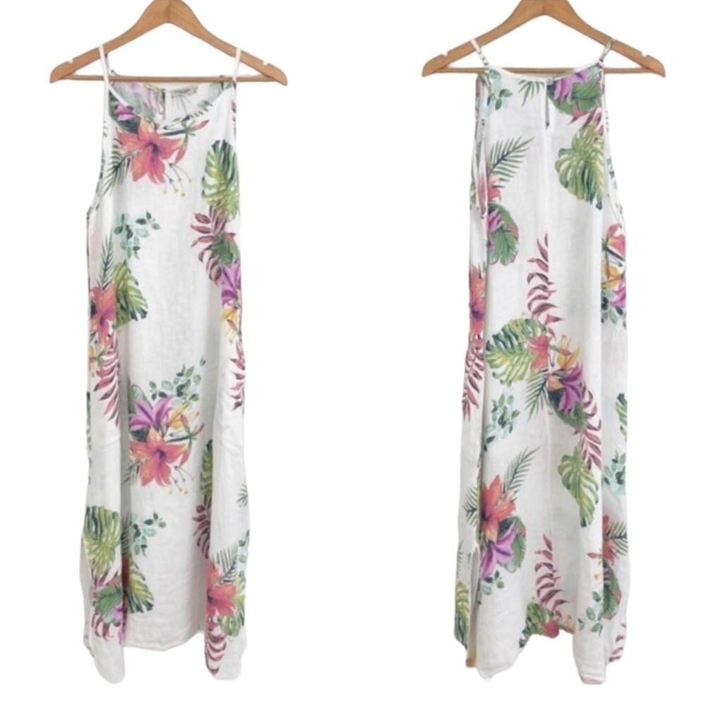 Lungo L'arno Floral Palm Linen Dress Womens nwt - Picture 2 of 11